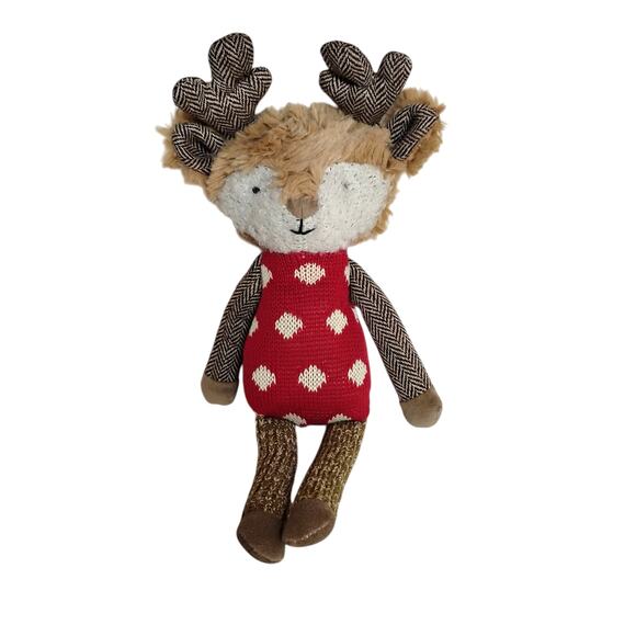 🎄🦌 Anthropologie Sock Monkey Reindeer Plush Tree Topper 🐒✨ Rare 2016 Holiday - Picture 13 of 16